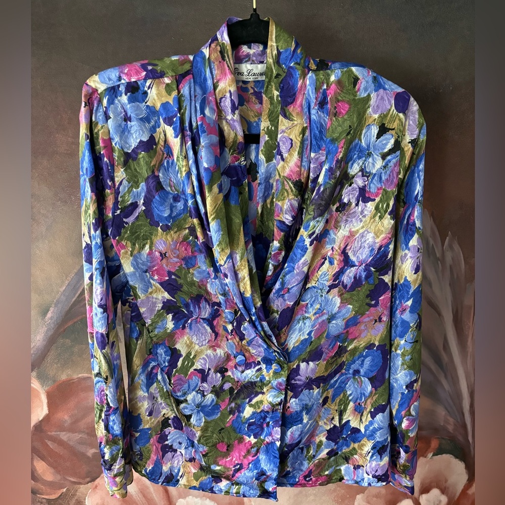 Vintage Colorful and Cute Satin Jacquard Blouse/Jacket